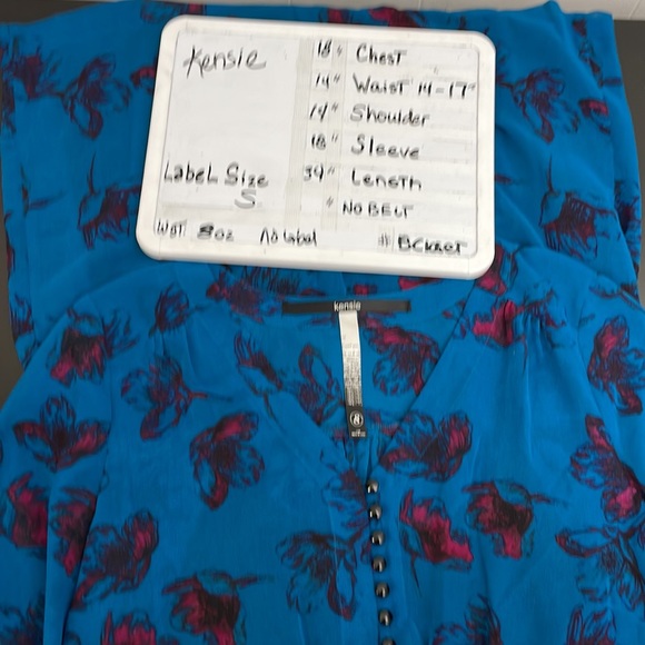 KENSIE Teal Blue Sheer Dress Floral overlay with a black under slip - Picture 11 of 11